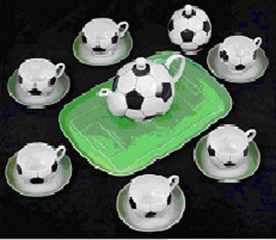Tea set with football symbolics
